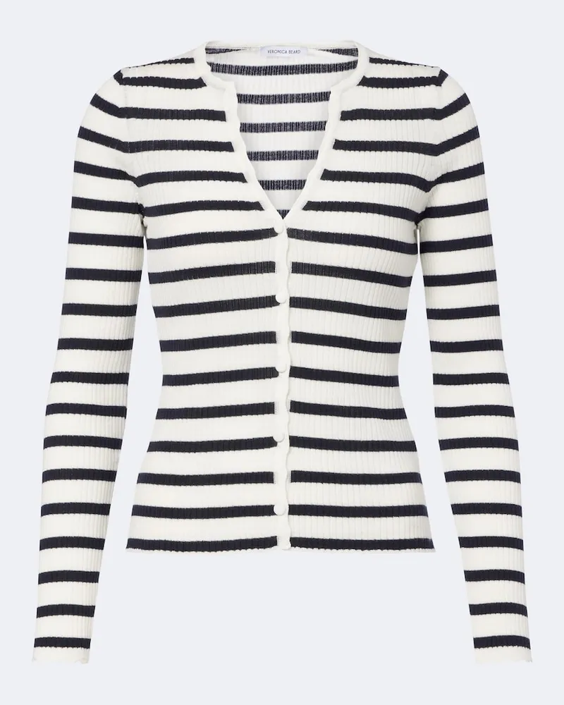 Veronica Beard Cardigan Anwin in lana a righe Bianco