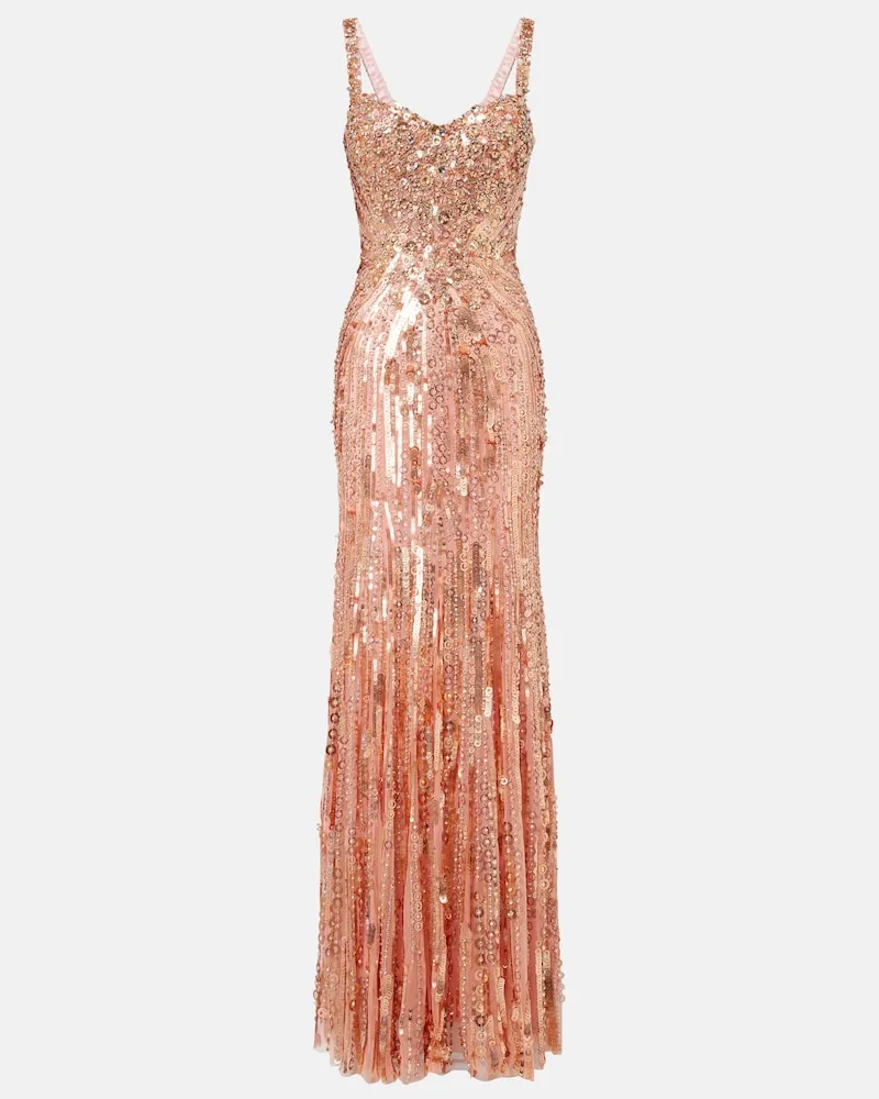 Jenny Packham Abito lungo bustier Da Vinci con cristalli Rosa