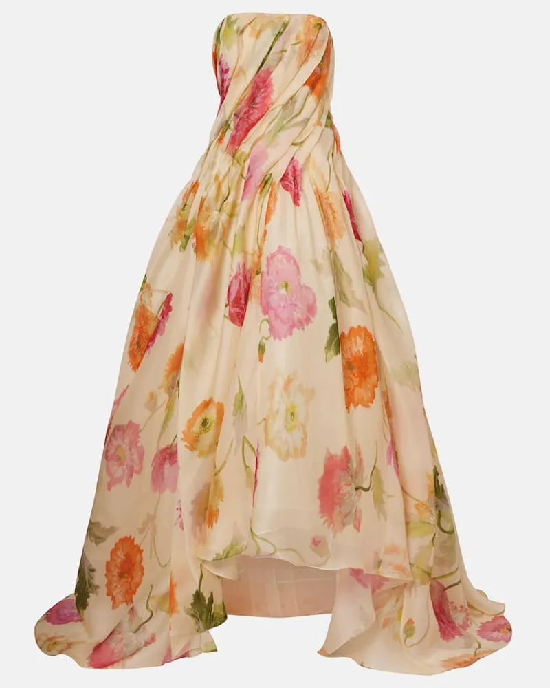 Carolina Herrera New York Abito lungo in organza di seta con stampa floreale Multicolore