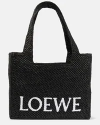 Loewe Paula's Ibiza - Borsa Medium in rafia con logo Nero