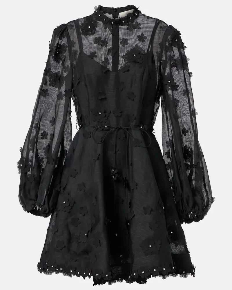 Zimmermann Abito corto Matchmaker Lift Off in lino e seta Nero