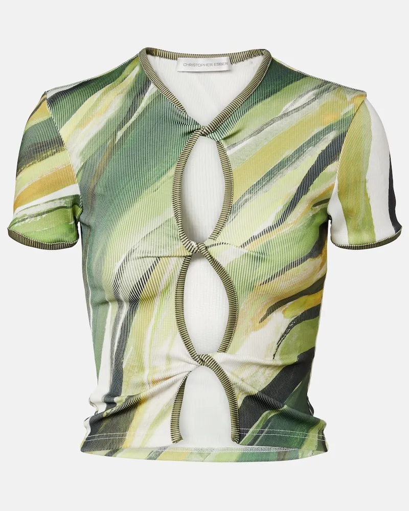 Christopher Esber Top in jersey a coste con stampa Verde