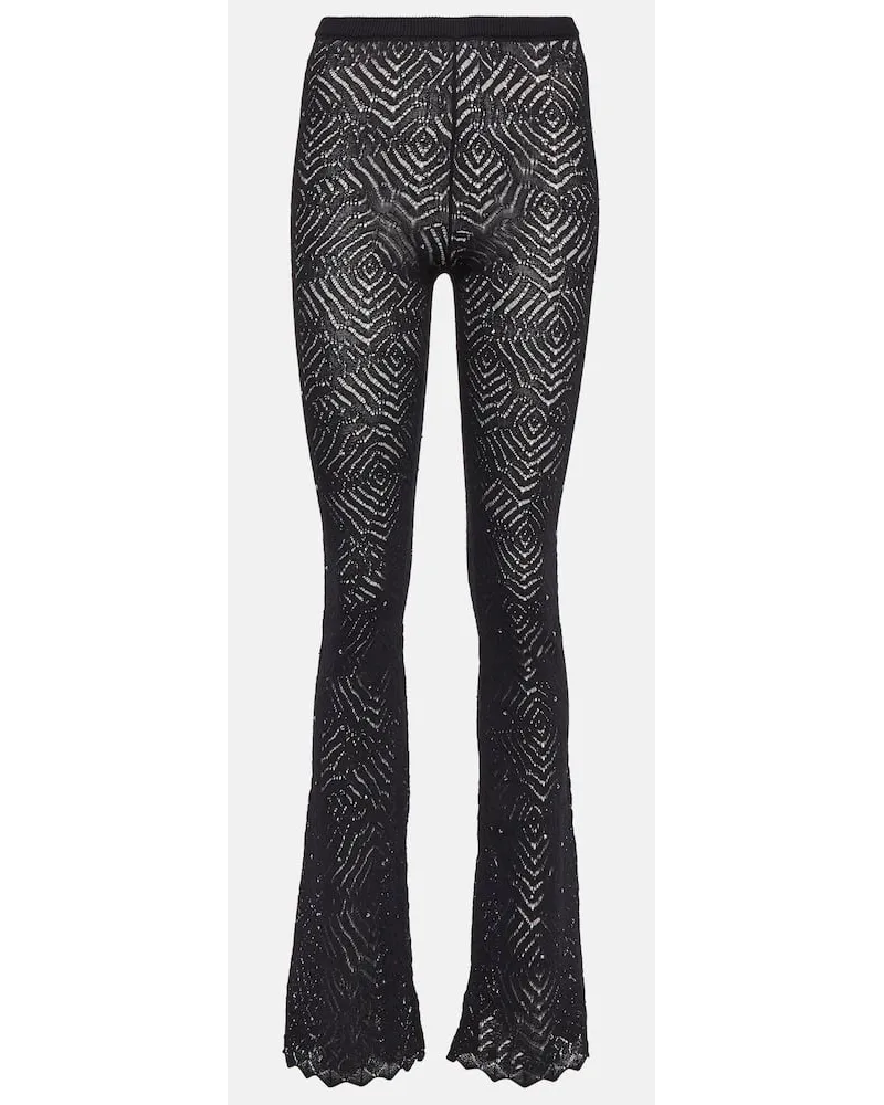 Alessandra Rich Pantaloni flared in pizzo a vita alta Nero