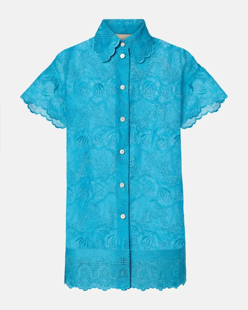 Valentino Garavani Camicia in cotone con ricamo Blu