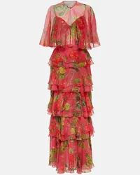 Oscar de la Renta Abito lungo in chiffon di seta Rosso