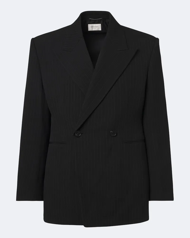 Saint Laurent Blazer in misto lana a righe Nero