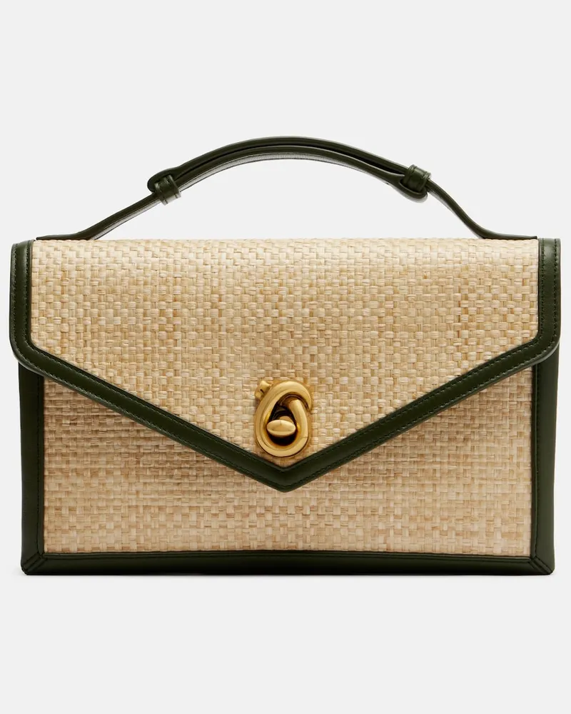 Bottega Veneta Borsa a mano Knot Lock Medium in rafia Beige