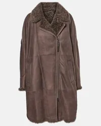 Brunello Cucinelli Cappotto in pelle con shearling Marrone