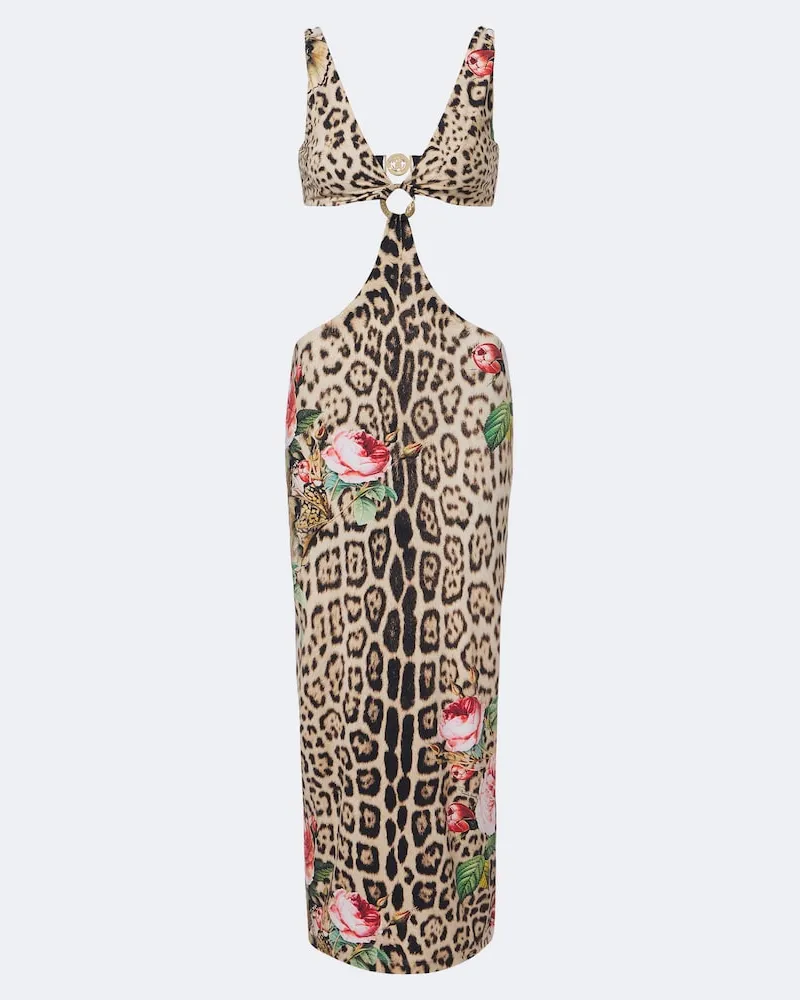 Roberto Cavalli Abito midi con stampa leopardata Multicolore