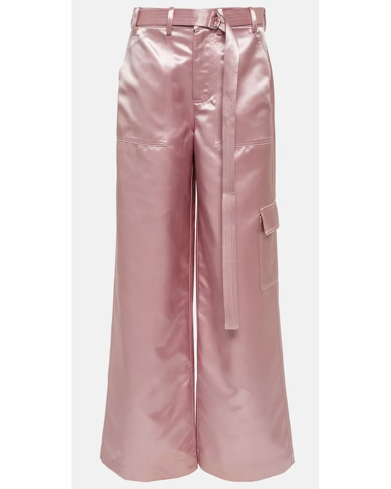 STAUD Pantaloni a gamba larga Shay in raso Rosa