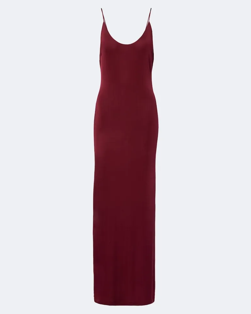 Saint Laurent Abito lungo in jersey Borgogna