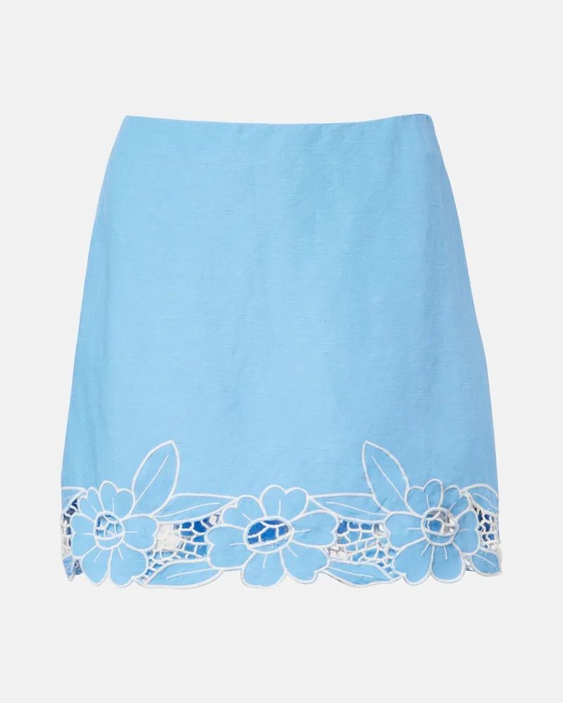 RIXO Minigonna Nancye in misto lino con cut-out Blu