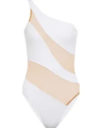 Norma Kamali Costume intero monospalla con mesh Bianco