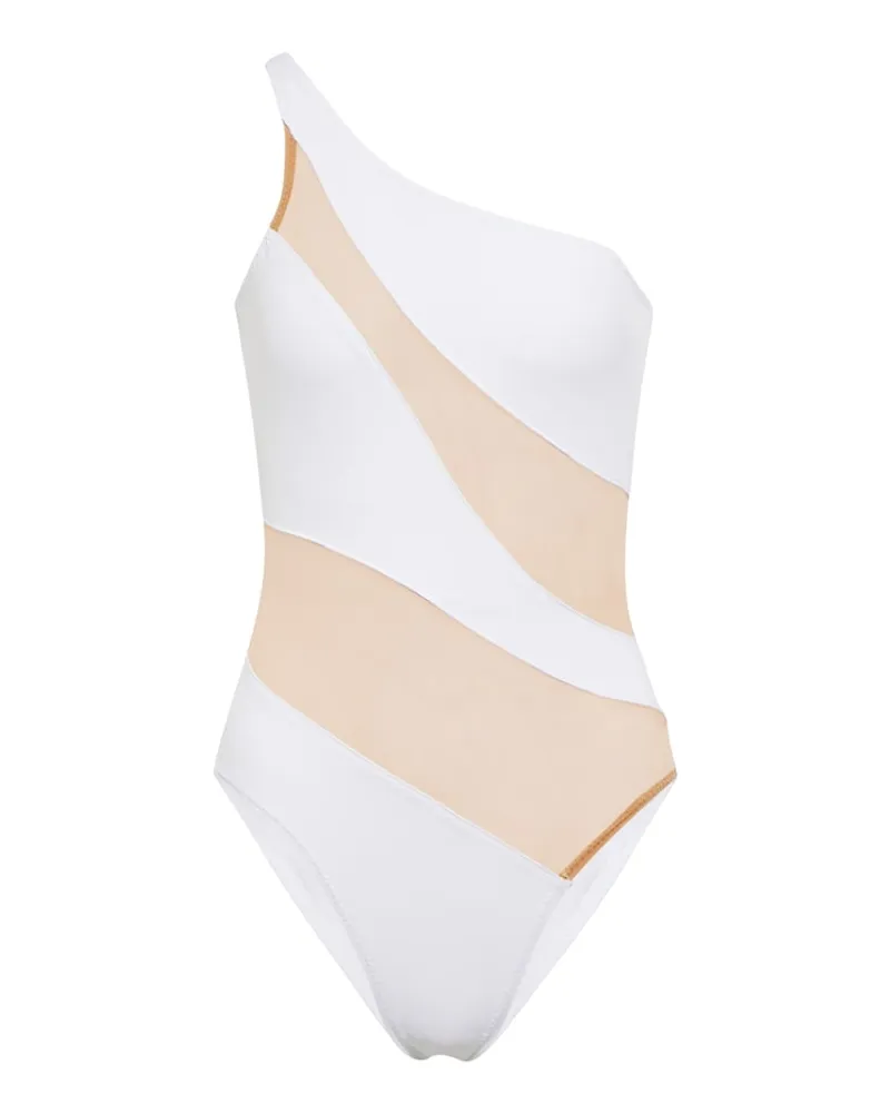 Norma Kamali Costume intero monospalla con mesh Bianco