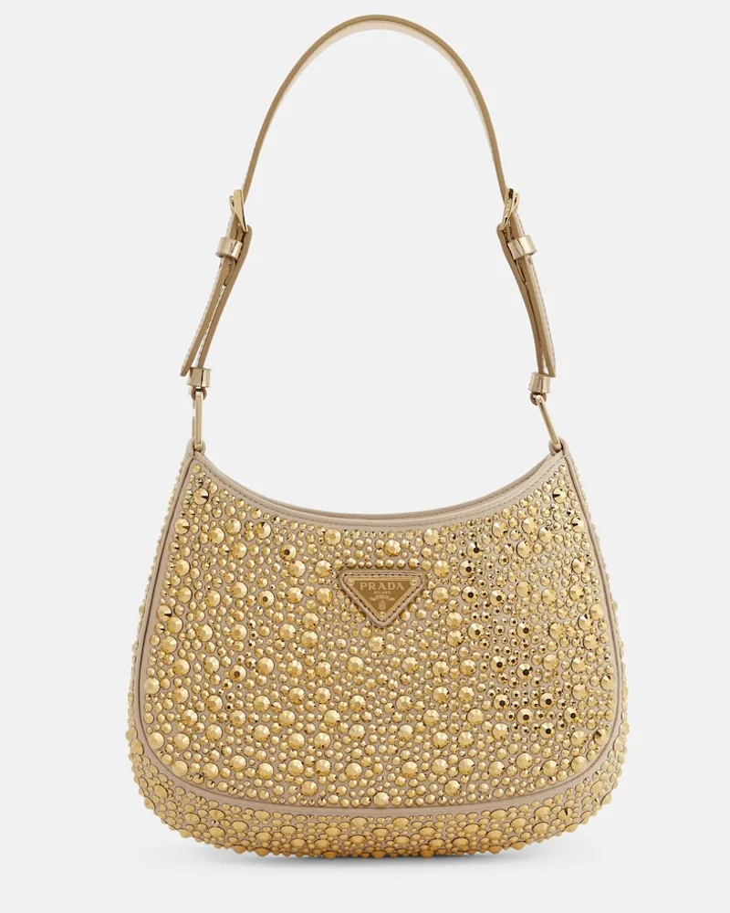 Prada Borsa Cleo in raso con cristalli Oro