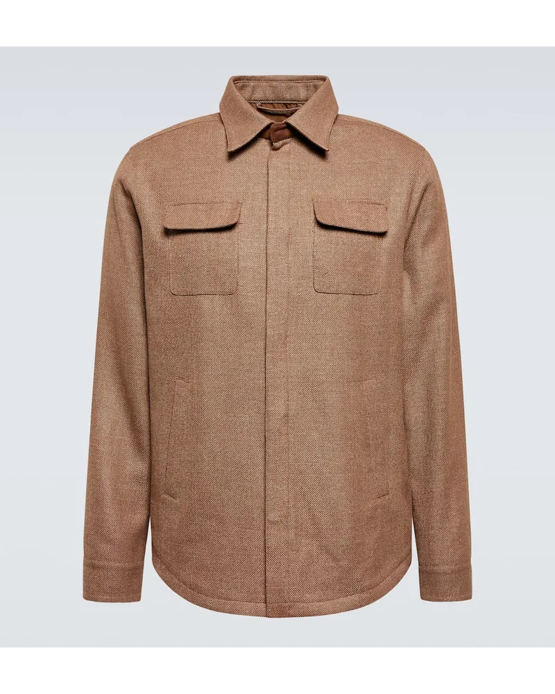 Thom Sweeney Camicia in lino, lana e seta Marrone