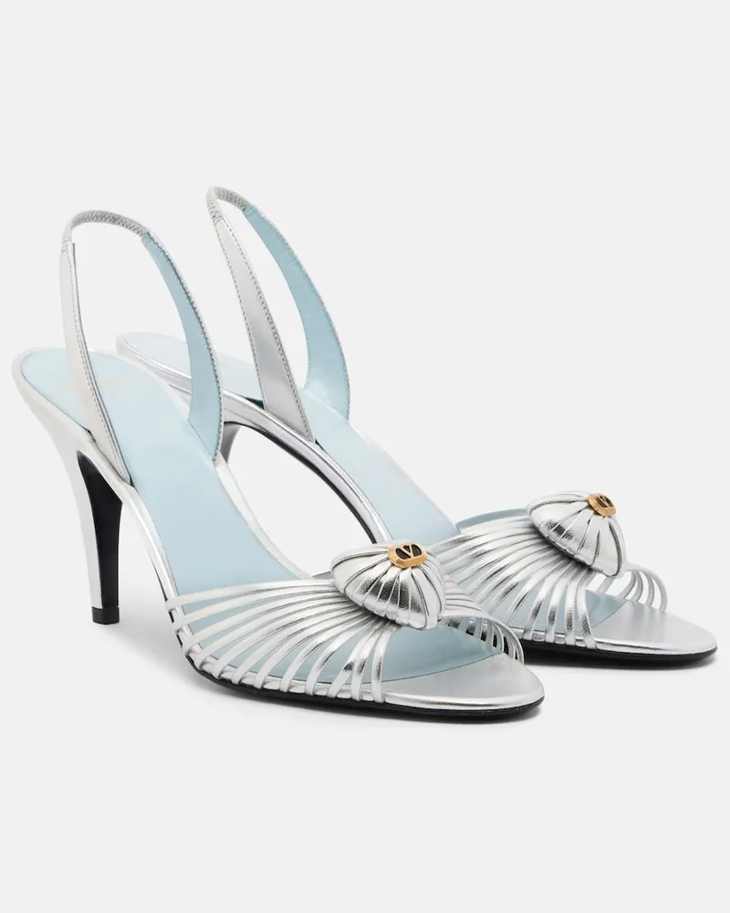 Valentino Garavani Sandali slingback Cœur Royal in pelle metallizzata Argento