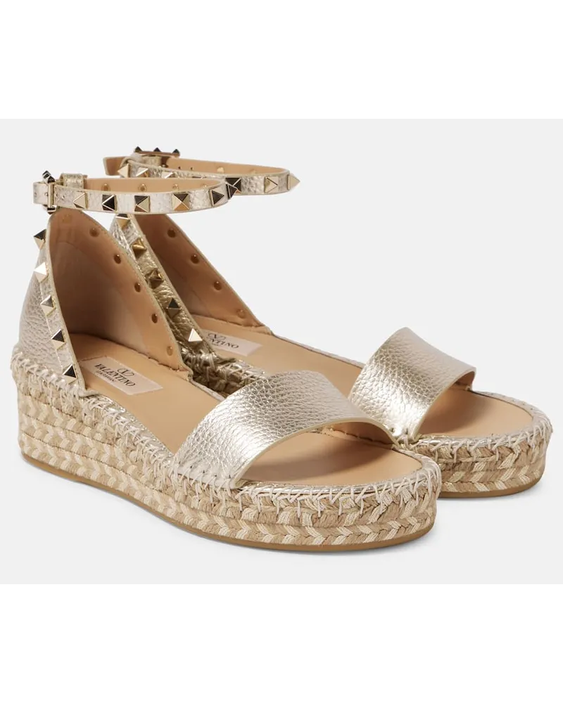 Valentino Garavani Sandali espadrillas Rockstud in pelle Metallizzato