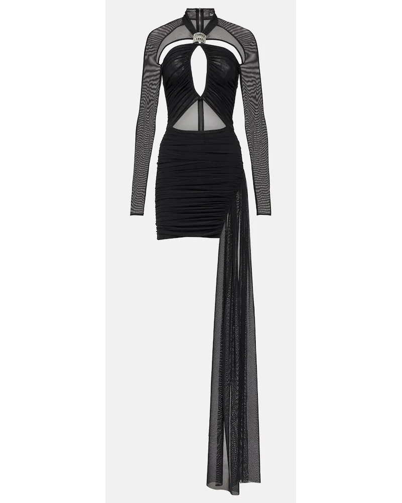 David Koma Miniabito asimmetrico in jersey con cut-out Nero