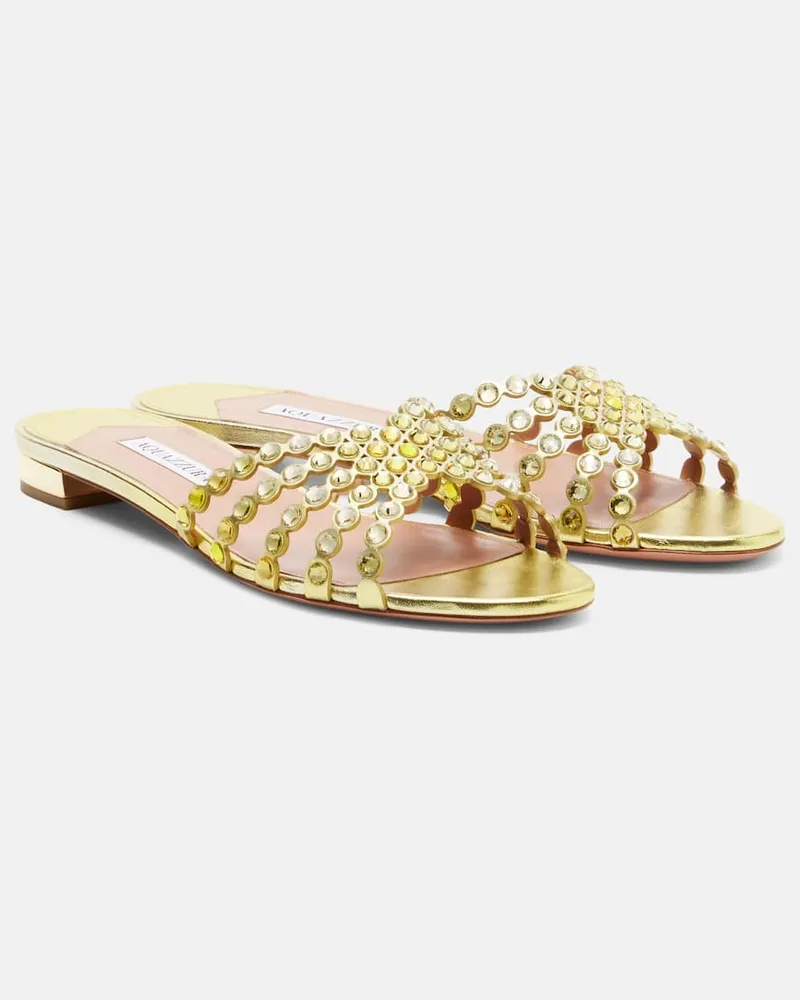 Aquazzura Sandali Tequila in pelle con cristalli Giallo