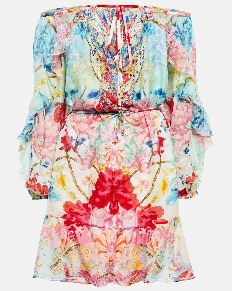 Camilla Miniabito in seta con scollo bardot Multicolore