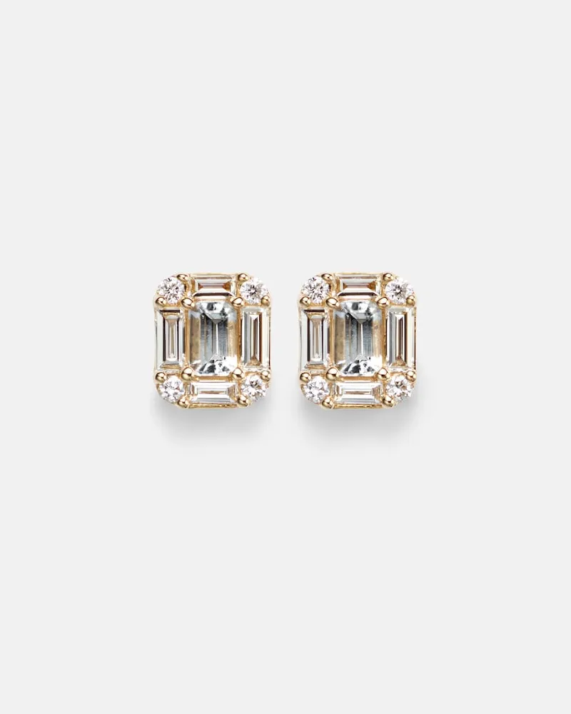 Stone & Strand Orecchini Shield Of Strength in oro 14kt con diamanti e acquamarina Oro