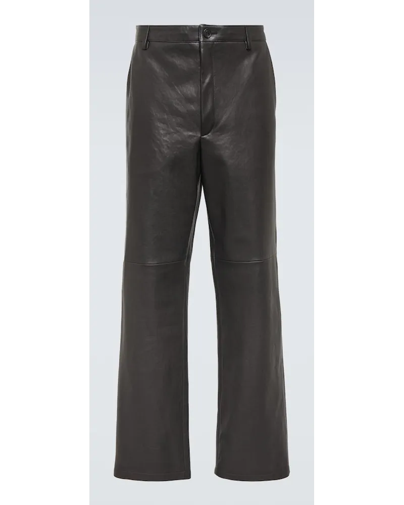 Prada Pantaloni regular in pelle Nero