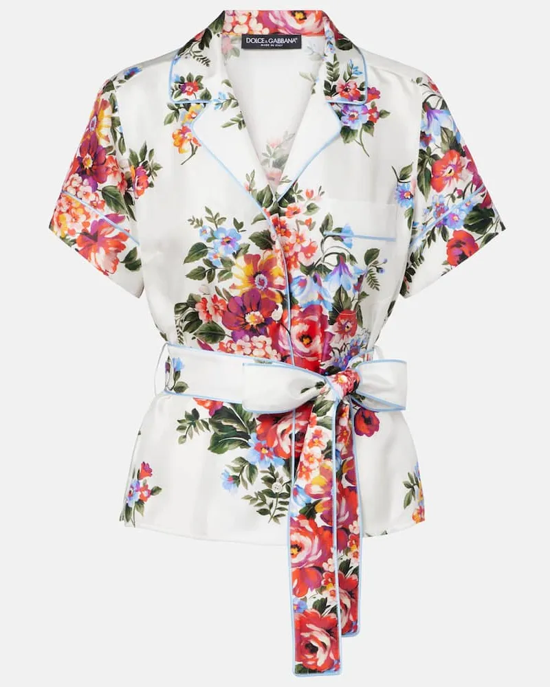 Dolce & Gabbana Top a portafoglio in twill di seta con stampa floreale Bianco