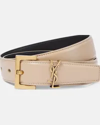 Saint Laurent Cintura Cassandre in pelle Beige