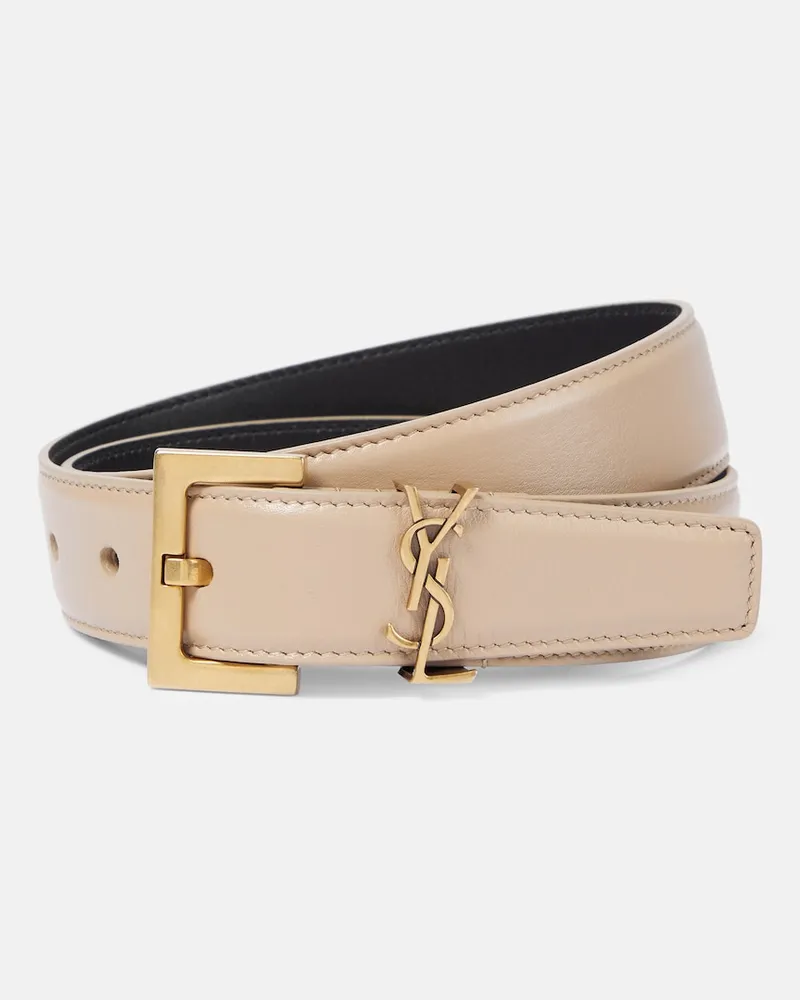 Saint Laurent Cintura Cassandre in pelle Beige