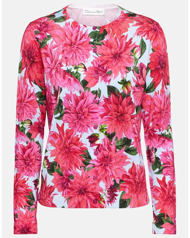 Oscar de la Renta Cardigan in misto cotone con stampa Rosa