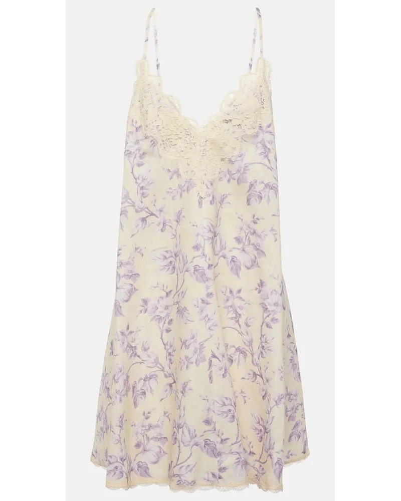 Zimmermann Miniabito Halliday in lino con pizzo e stampa Giallo