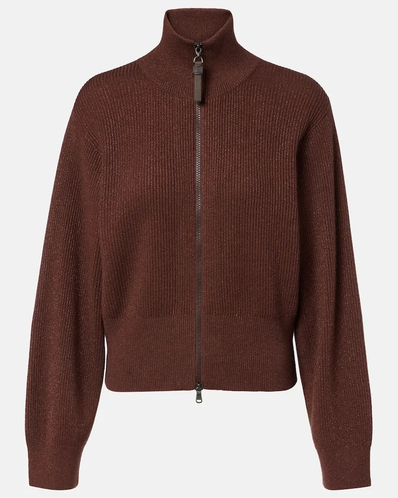 Brunello Cucinelli Pullover in misto cashmere con monili Marrone