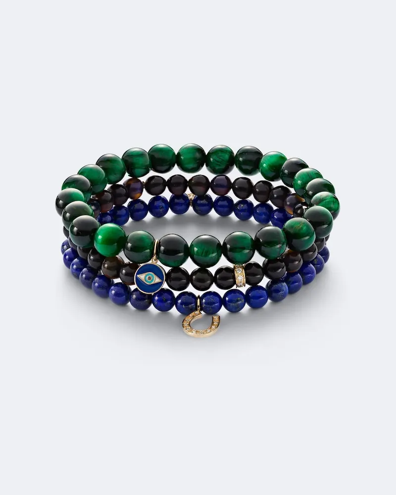 Sydney Evan Set di 3 bracciali in oro 14kt con pietre preziose Multicolore