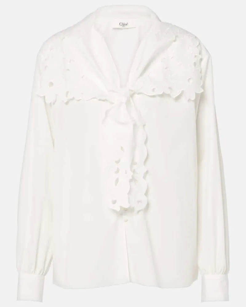 Chloé ChloÃ© Blusa in popeline di cotone sangallo Bianco