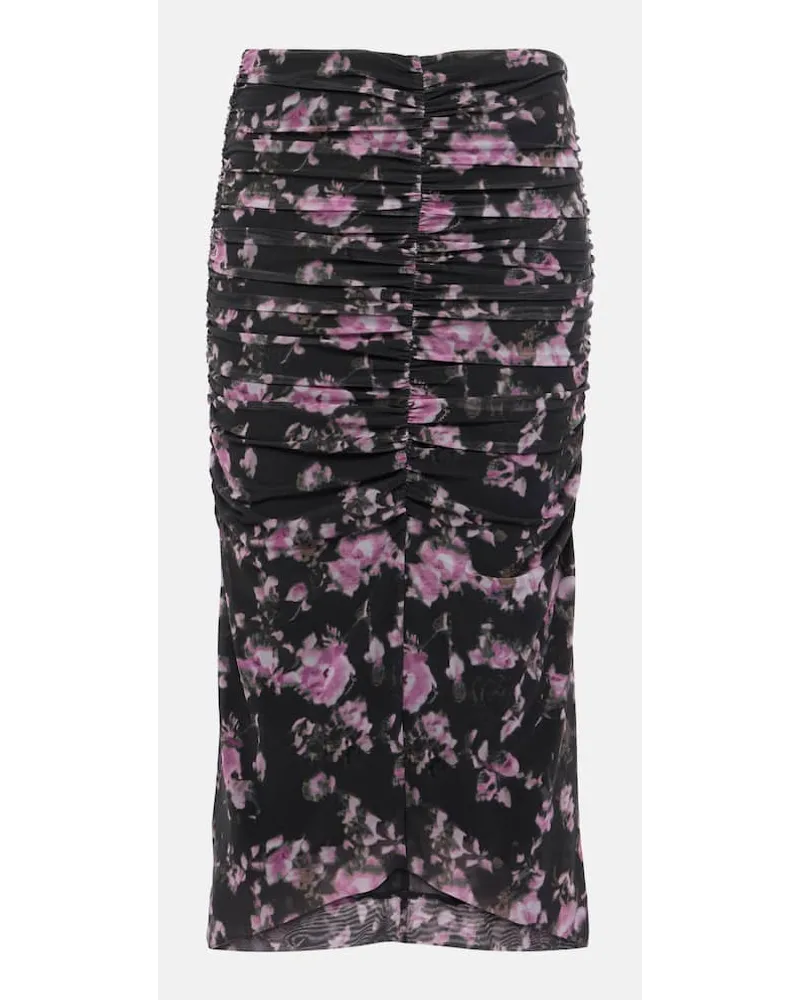 Ganni Gonna midi in mesh con stampa Nero