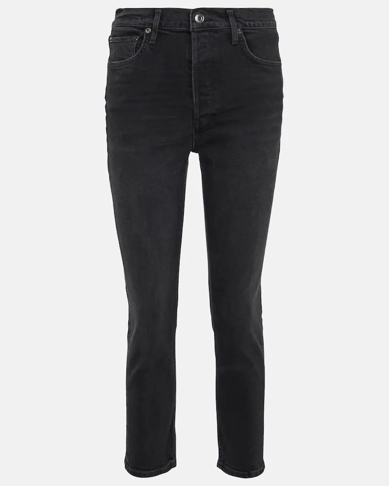 AGOLDE Jeans slim cropped Riley a vita alta Nero