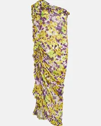 Dries van Noten Abito midi in raso con stampa Multicolore