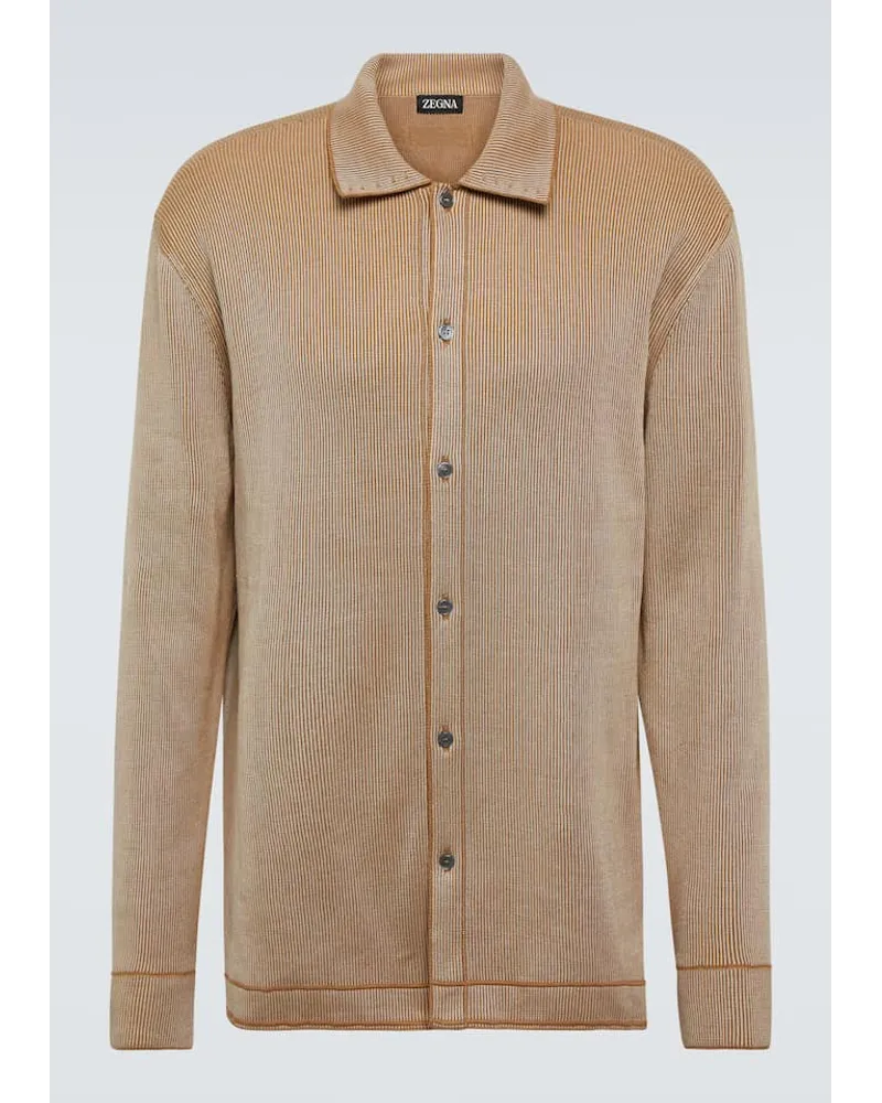 Ermenegildo Zegna Camicia in jacquard di cotone e seta Beige
