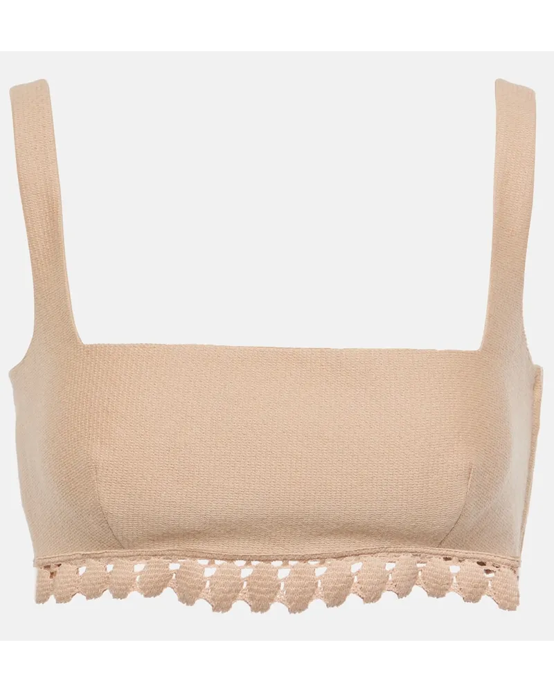 Valentino Garavani Top cropped in misto cotone Beige