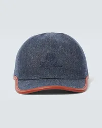 Loro Piana Cappello da baseball My in denim con pelle Blu