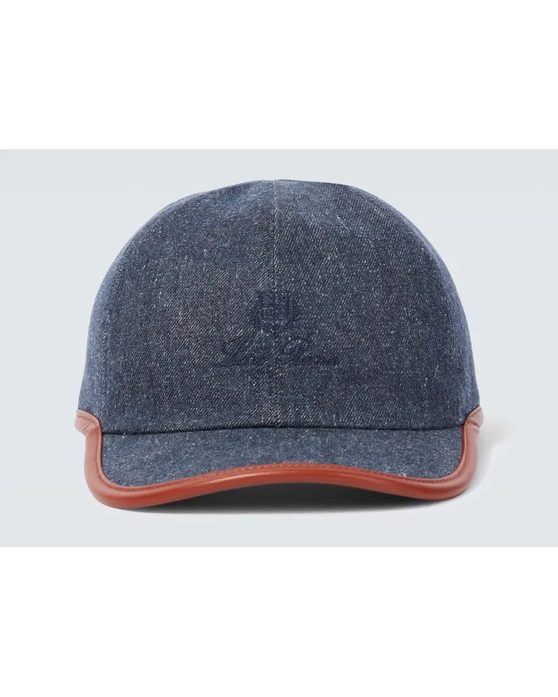 Loro Piana Cappello da baseball My in denim con pelle Blu