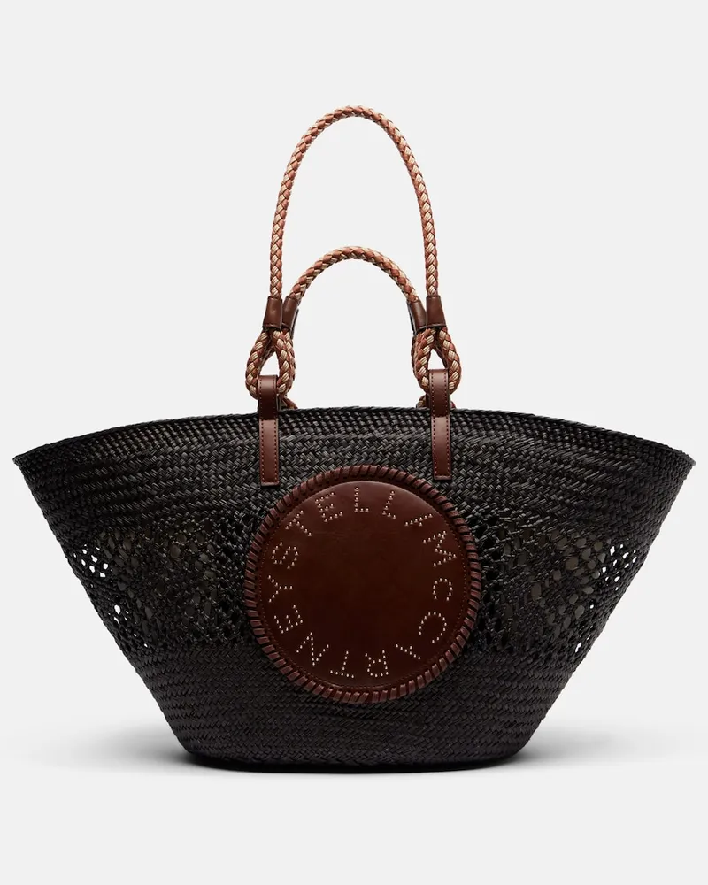 Stella McCartney Borsa a cesto Large in rafia con logo Marrone