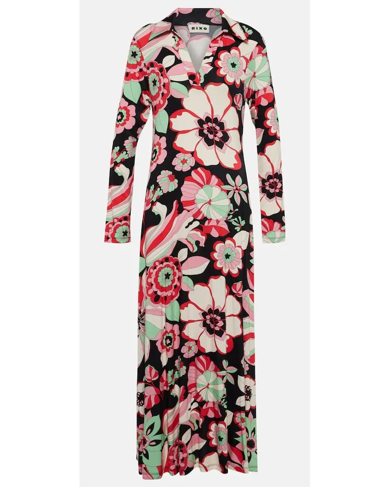 RIXO Abito midi Tillie in jersey con stampa Multicolore