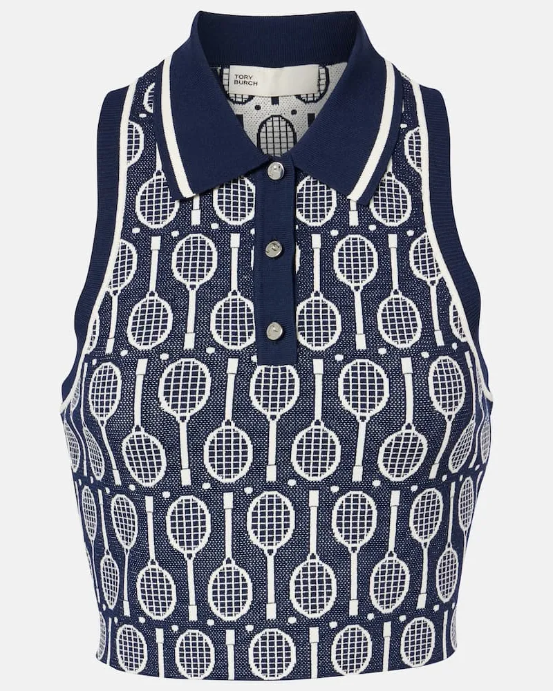 Tory Sport Top cropped con intarsio Blu