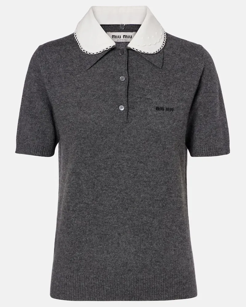 Miu Miu Polo in cashmere con logo Grigio