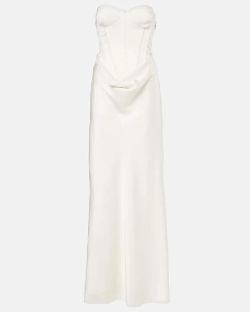 ROTATE Birger Christensen Bridal - Abito lungo in raso con perle bijoux Bianco