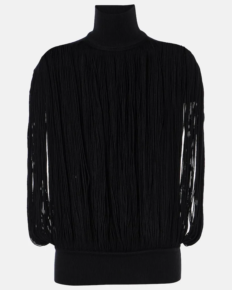 Alaïa AlaÃ¯a Pullover in lana con frange Nero