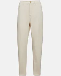 Brunello Cucinelli Pantaloni in cotone a vita alta Beige