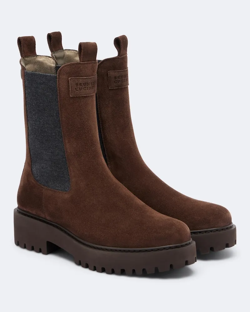 Brunello Cucinelli Stivaletti Chelsea in suede Marrone